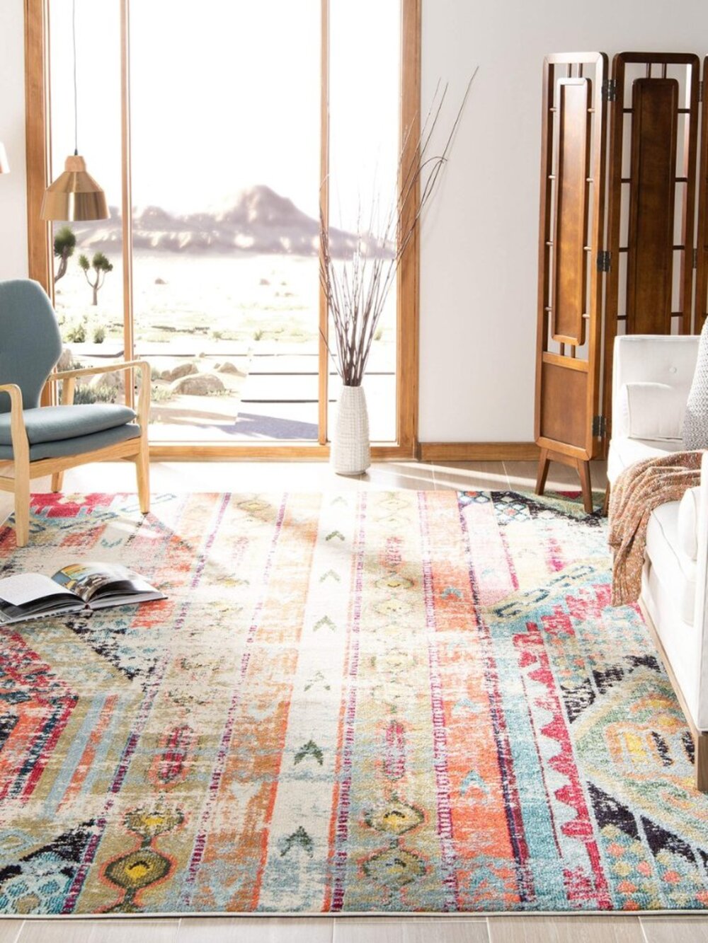Monaco Collection Area Rug - 8' x 10', Multi, Boho Chic Tribal Distressed